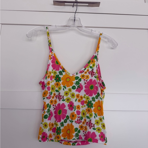 Forever 21 Pink, Yellow & Green Floral Ribbed V-Neck Cami - Picture 3 of 4